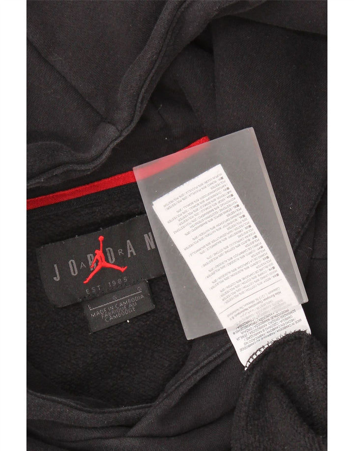 JORDAN Mens Graphic Hoodie Jumper Large Black Cotton