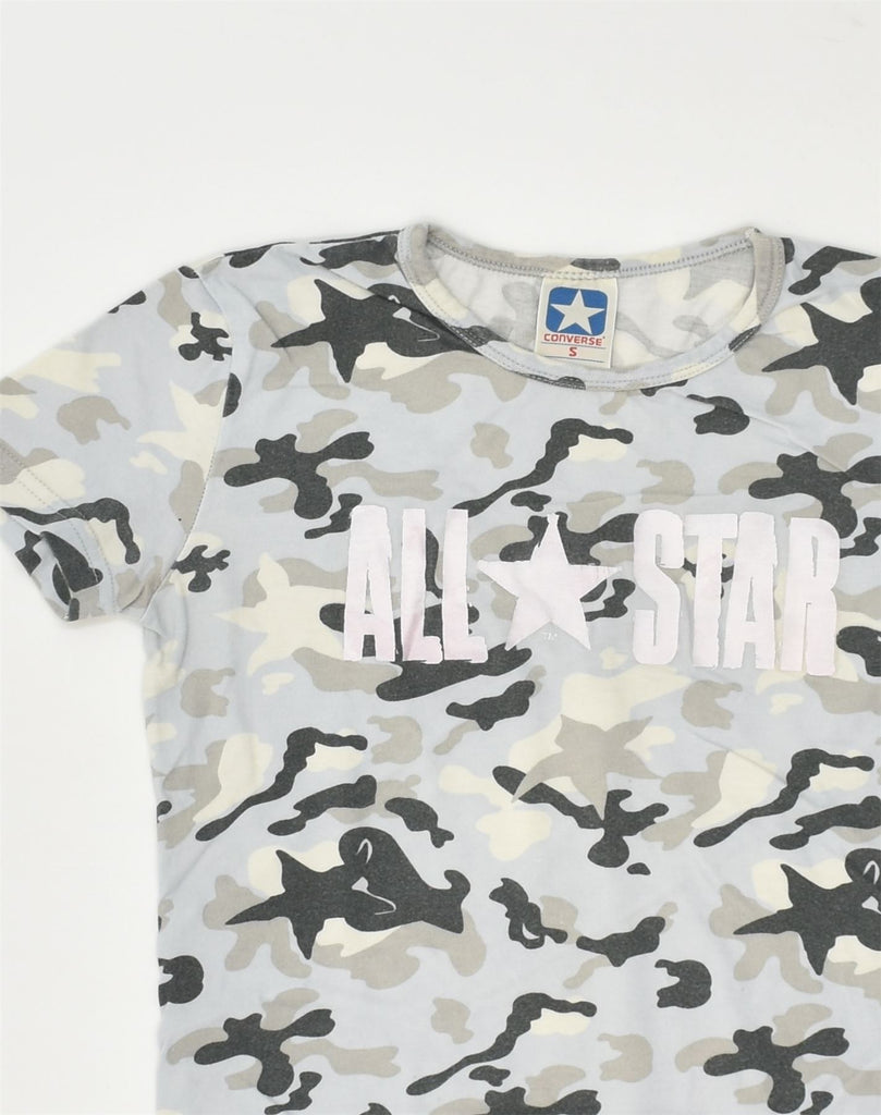 CONVERSE Womens Graphic T-Shirt Top UK 8 Small Grey Camouflage Cotton | Vintage Converse | Thrift | Second-Hand Converse | Used Clothing | Messina Hembry 