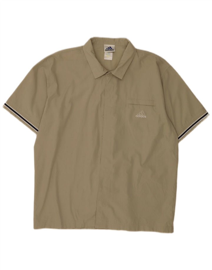 Adidas Mens Short Sleeve Shirt UK 44/46 Large Khaki Polyester