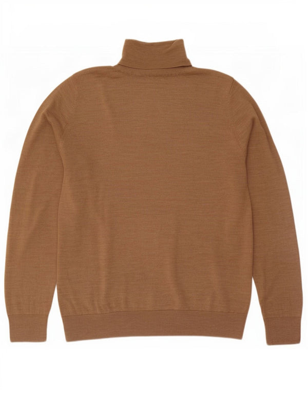 Gap Mens Roll Neck Jumper Sweater Large Beige Flecked Merino Wool
