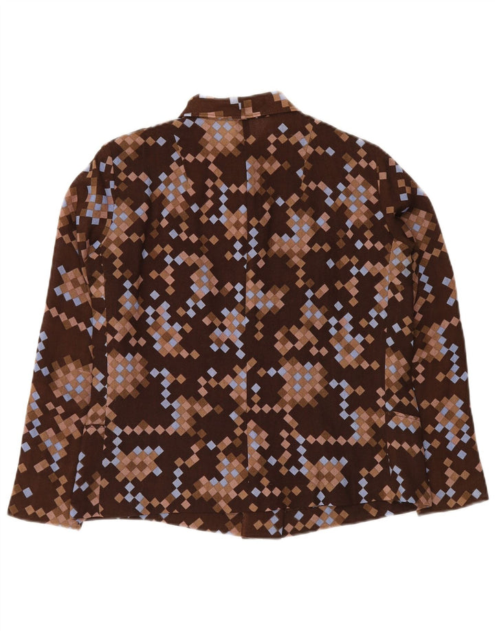 VINTAGE Womens Bomber Jacket UK 12 Medium Brown Geometric