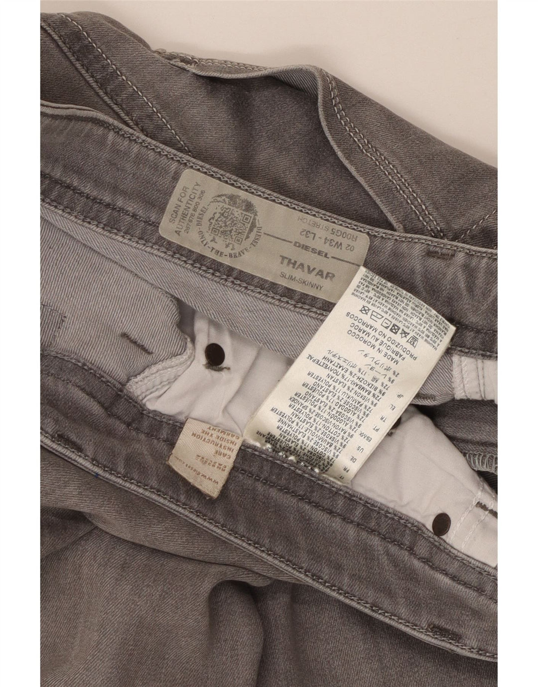 DIESEL Womens Thavar Slim Skinny Jeans W34 L32 Grey Cotton