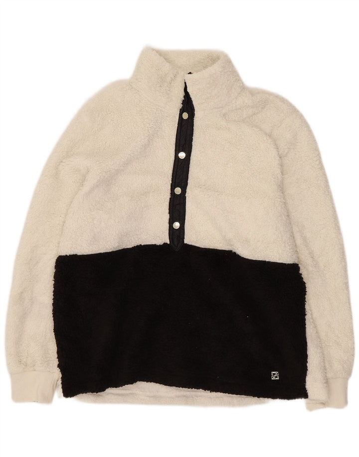 Calvin Klein Womens Oversized Fleece Jumper UK 14 Medium White Colourblock
