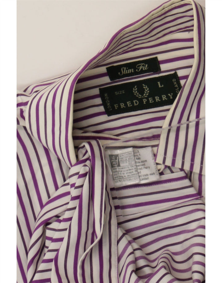 Fred Perry Mens Slim Fit Shirt Large Grey Pinstripe Cotton