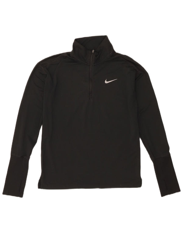 Nike Womens Dri Fit Zip Neck Pullover Tracksuit Top UK 6 XS Black Polyester