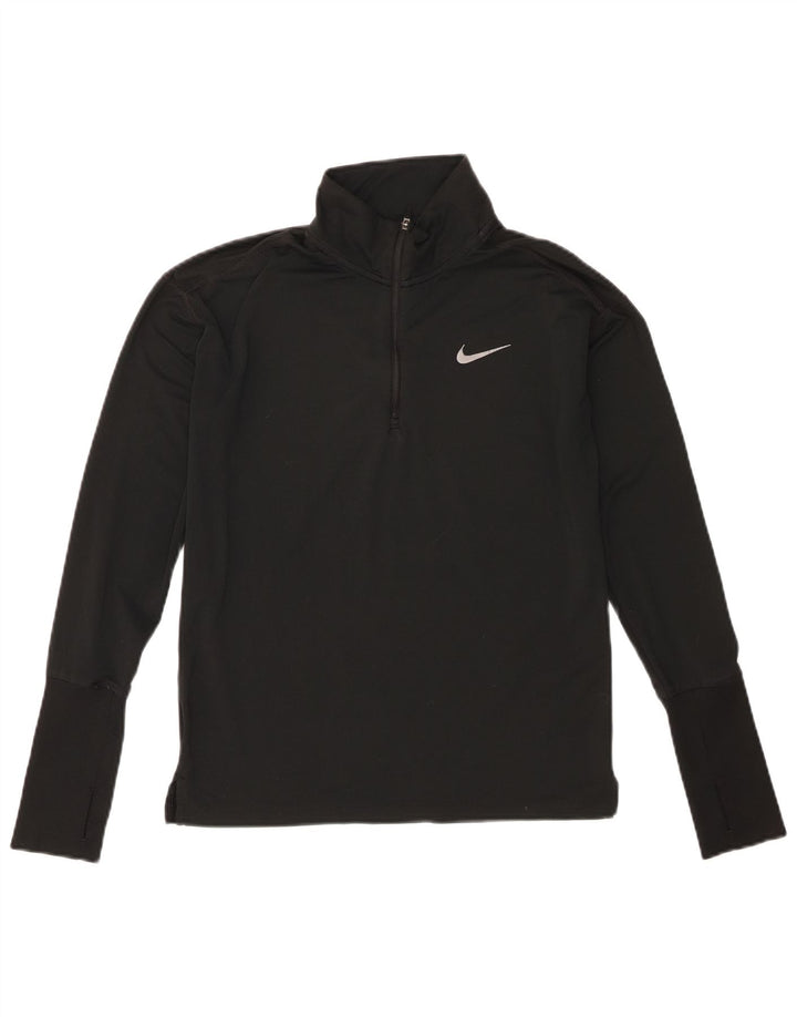 Nike Womens Dri Fit Zip Neck Pullover Tracksuit Top UK 6 XS Black Polyester