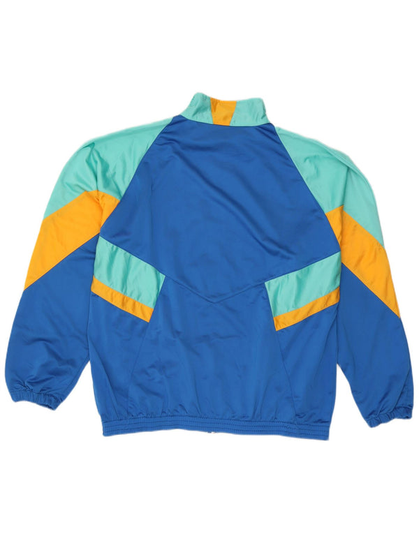 Vintage Mens Graphic Tracksuit Top Jacket XL Blue Colourblock Polyester