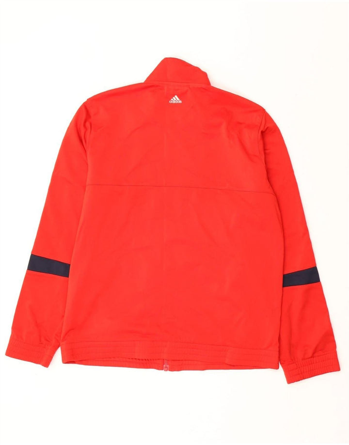 ADIDAS Boys Tracksuit Top Jacket 13-14 Years Red Colourblock Polyester