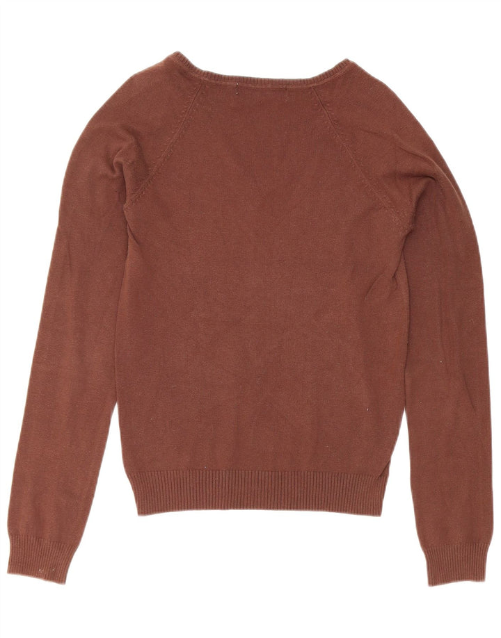 Zara Womens V-Neck Jumper Sweater UK 12 Medium Brown Cotton