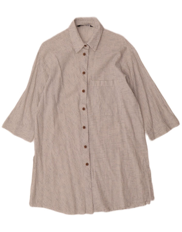 Zara Womens 3/4 Sleeve Oversized Shirt Dress UK 6 XS White Pinstripe