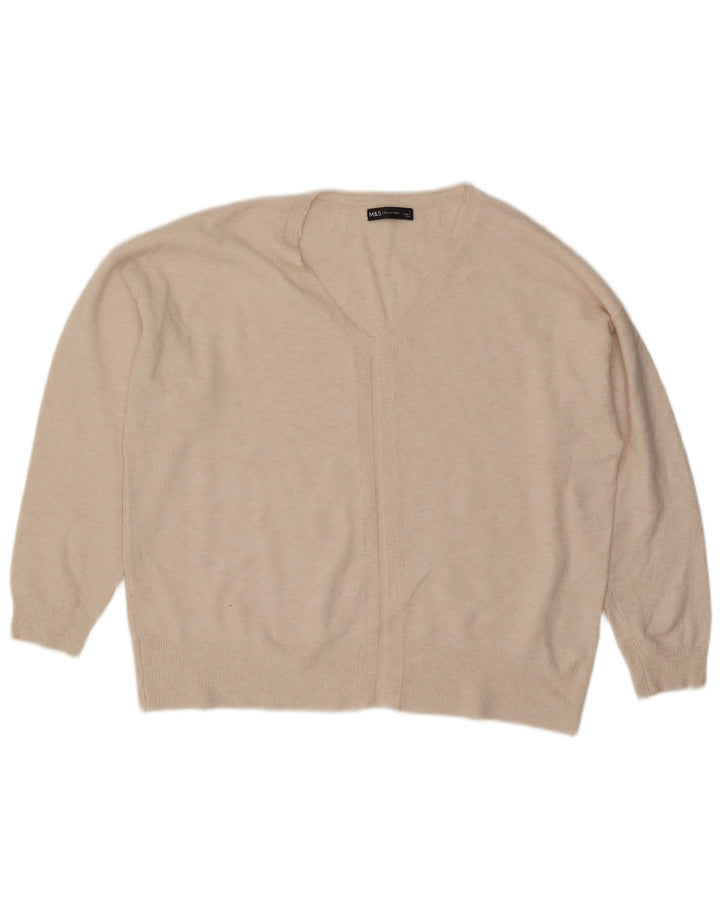 Marks & Spencer Womens Oversized V-Neck Jumper Sweater UK 16 Large Beige