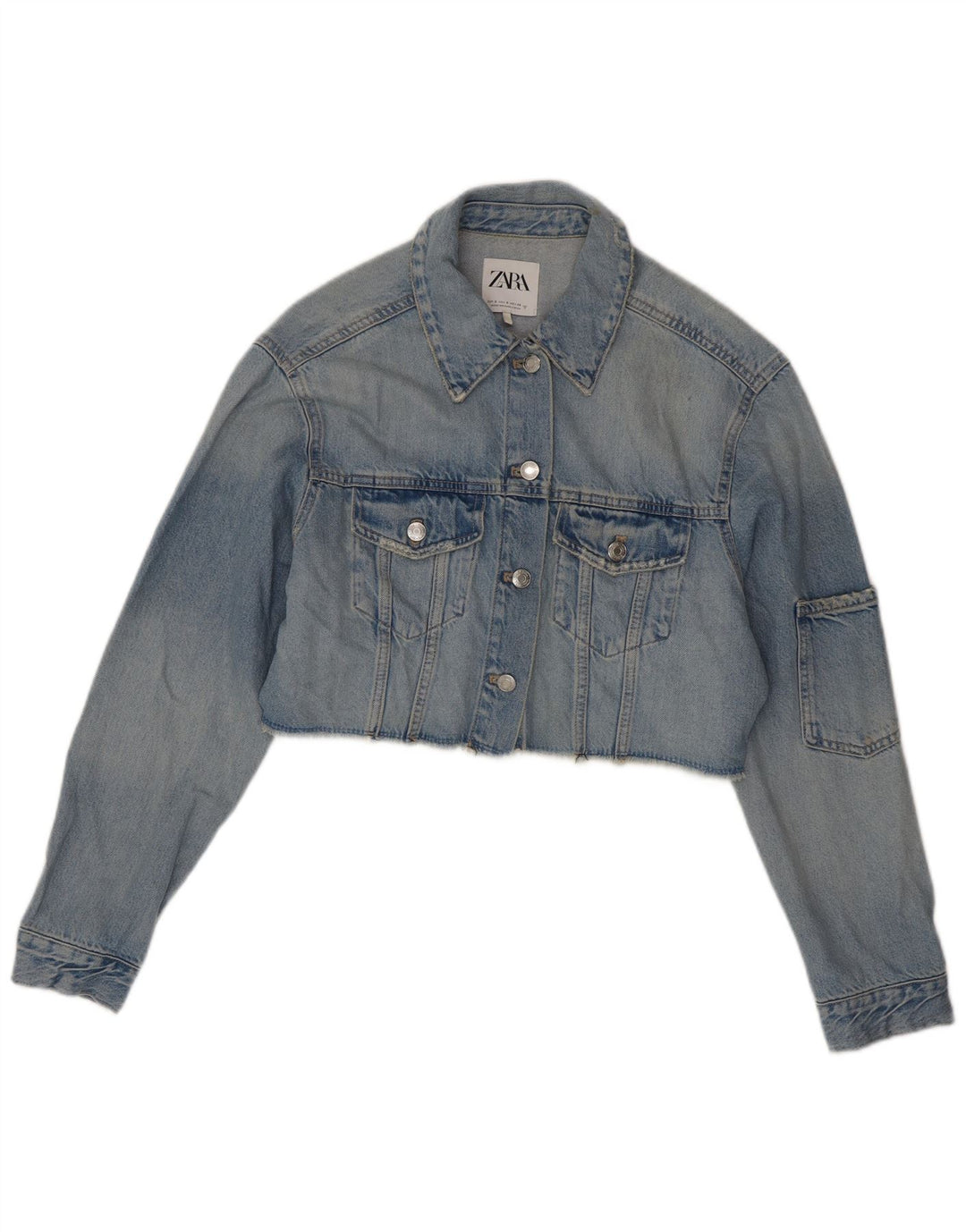 ZARA Womens Crop Oversized Denim Jacket UK 10 Small Blue Cotton