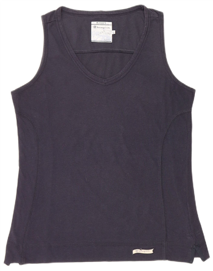 CHAMPION Womens Vest Top UK 14 Large Navy Blue
