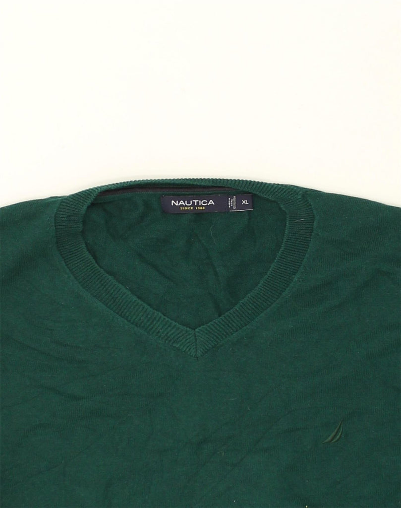 NAUTICA Mens V-Neck Jumper Sweater XL Green Cotton | Vintage Nautica | Thrift | Second-Hand Nautica | Used Clothing | Messina Hembry 