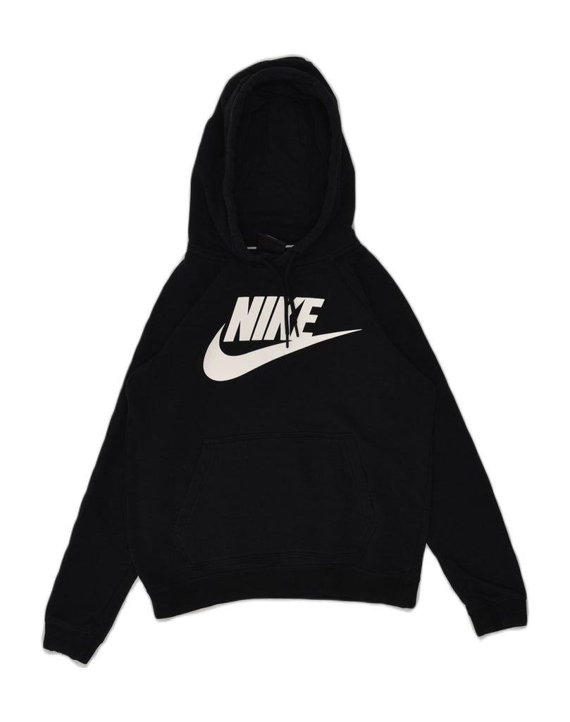 NIKE Womens Graphic Hoodie Jumper UK 6 XS Black Cotton | Vintage Nike | Thrift | Second-Hand Nike | Used Clothing | Messina Hembry 