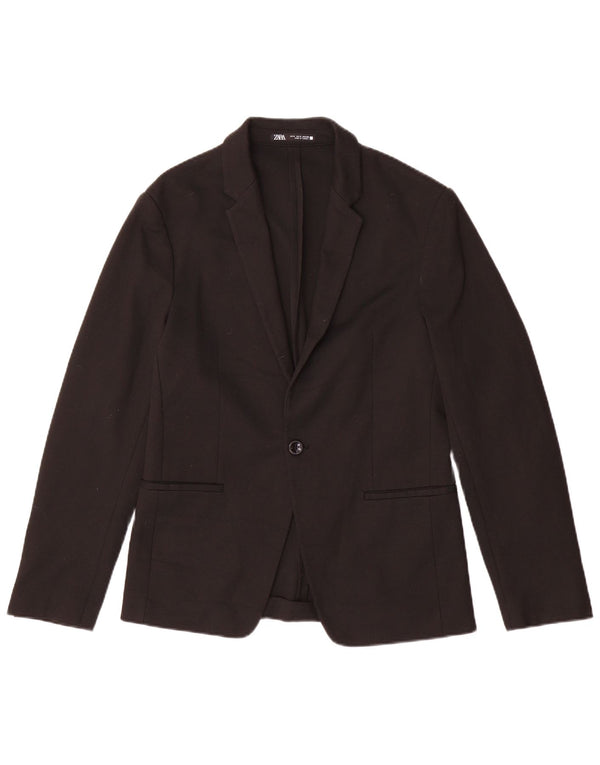 Zara Mens 1 Button Blazer Jacket UK 36 Small Black Polyester
