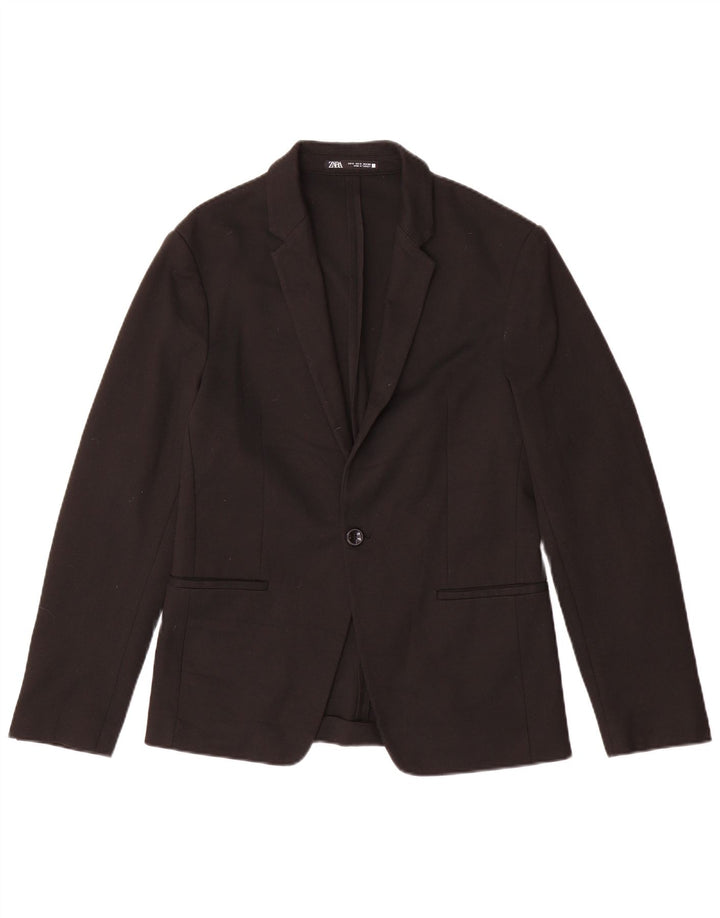 Zara Mens 1 Button Blazer Jacket UK 36 Small Black Polyester