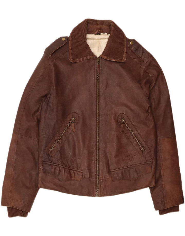 VINTAGE Womens Military Leather Jacket IT 50 XL Brown Vintage Vintage and Second-Hand Vintage from Messina Hembry 