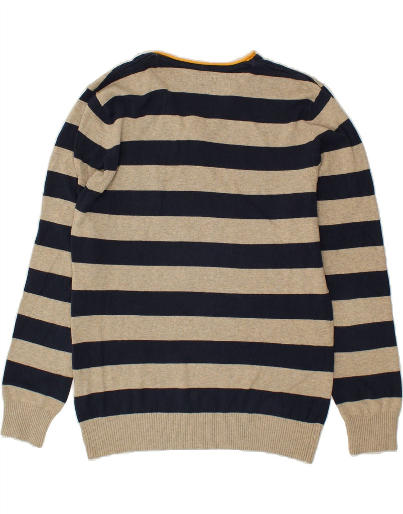 FISHBONE Mens Slim Fit V-Neck Jumper Sweater Large Beige Striped Cotton | Vintage Fishbone | Thrift | Second-Hand Fishbone | Used Clothing | Messina Hembry 