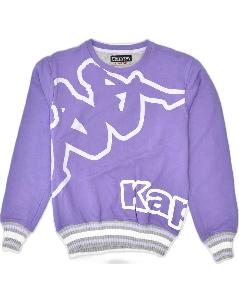 KAPPA Womens Graphic Sweatshirt Jumper UK 14 Large Purple Cotton | Vintage Kappa | Thrift | Second-Hand Kappa | Used Clothing | Messina Hembry 