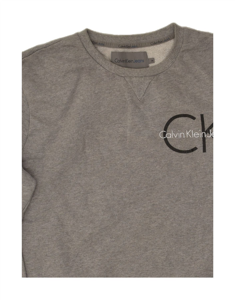 CALVIN KLEIN JEANS Mens Graphic Sweatshirt Jumper Medium Grey Cotton | Vintage Calvin Klein Jeans | Thrift | Second-Hand Calvin Klein Jeans | Used Clothing | Messina Hembry 