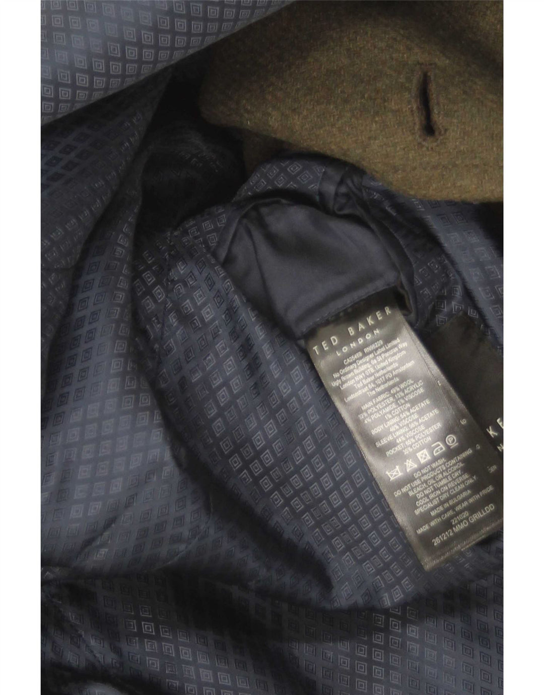 Ted Baker Mens Pea Coat Size 4 Large Khaki Wool