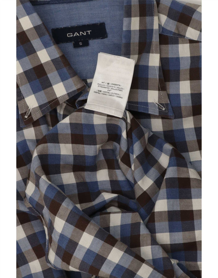 Gant Mens Flannel Shirt Small Navy Blue Gingham Cotton