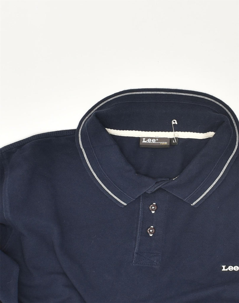 LEE Mens Long Sleeve Polo Shirt Large Navy Blue Cotton | Vintage Lee | Thrift | Second-Hand Lee | Used Clothing | Messina Hembry 