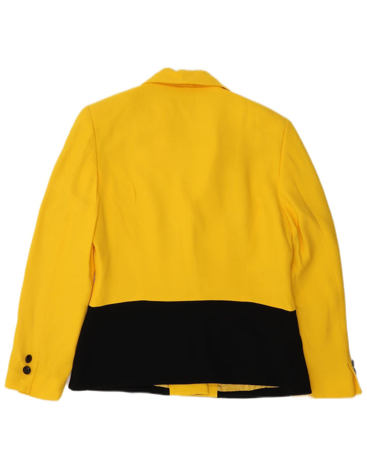 Vintage Womens 3 Button Blazer Jacket UK 14 Medium Yellow Colourblock