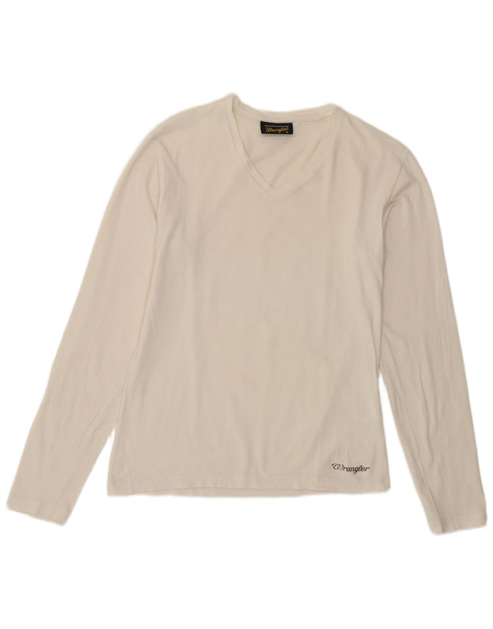 Wrangler Womens Top Long Sleeve UK 12 Medium White Cotton