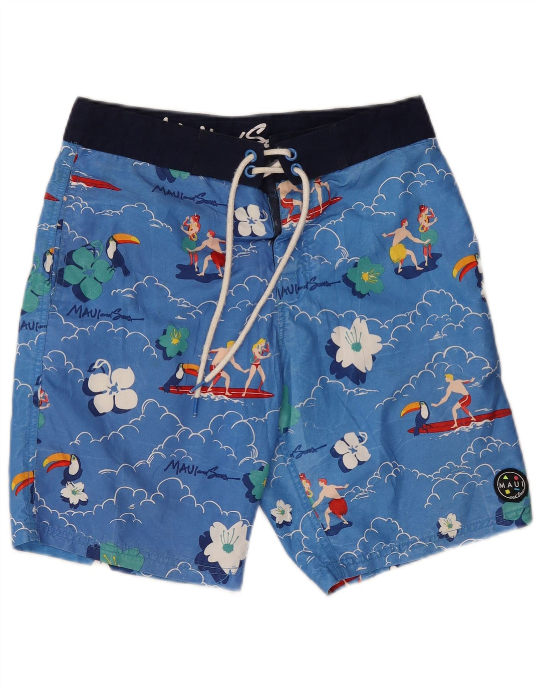 Maui and Sons Mens Graphic Swimming Shorts Small  Blue Floral Polyester
