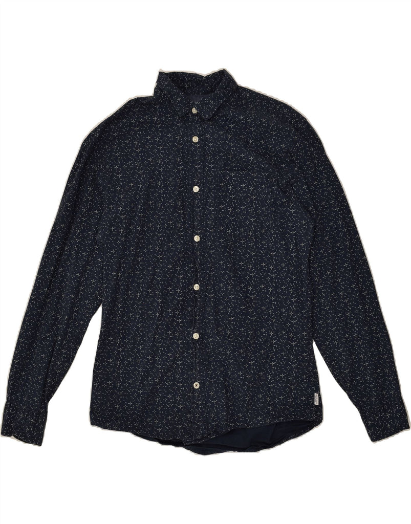 JACK & JONES Mens Abstract Pattern Shirt Medium Navy Blue Flecked Cotton | Vintage Jack & Jones | Thrift | Second-Hand Jack & Jones | Used Clothing | Messina Hembry 