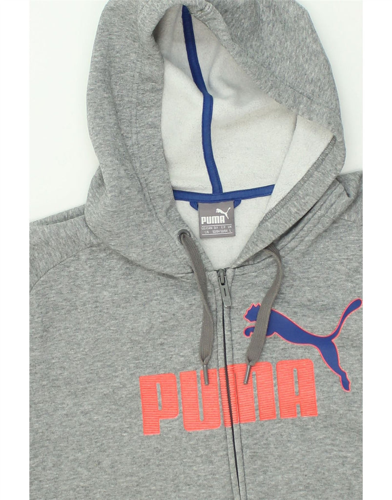 PUMA Mens Graphic Zip Hoodie Sweater Large Grey Cotton | Vintage Puma | Thrift | Second-Hand Puma | Used Clothing | Messina Hembry 