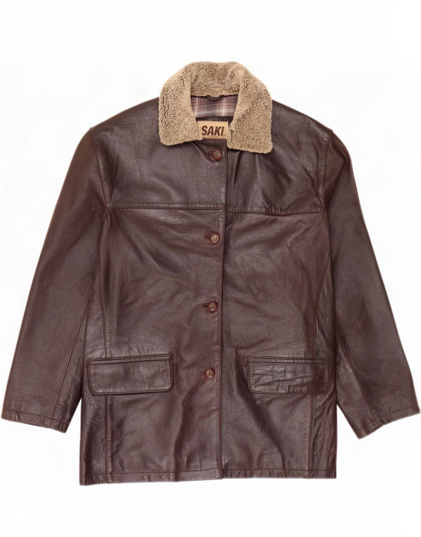 Saki Womens Oversized Leather Jacket EU 42 Large Brown