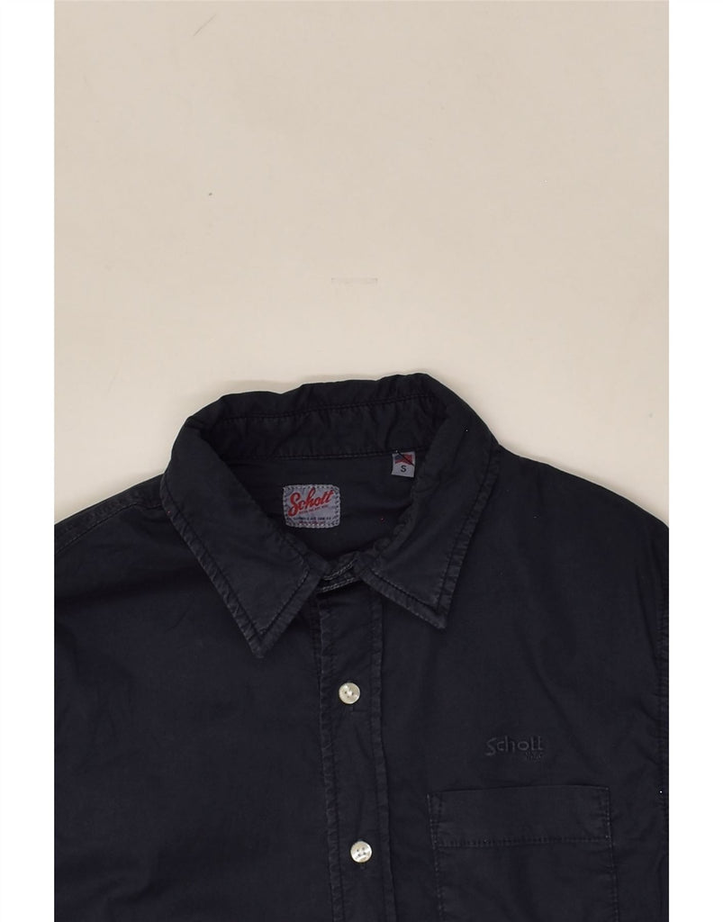 SCHOTT Mens Shirt Small Navy Blue Cotton | Vintage Schott | Thrift | Second-Hand Schott | Used Clothing | Messina Hembry 