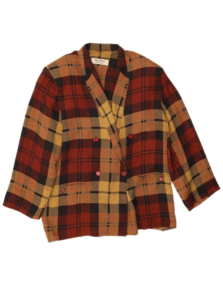 Max Mara Womens Double Breasted Blazer Jacket UK 14 Large Burgundy Check