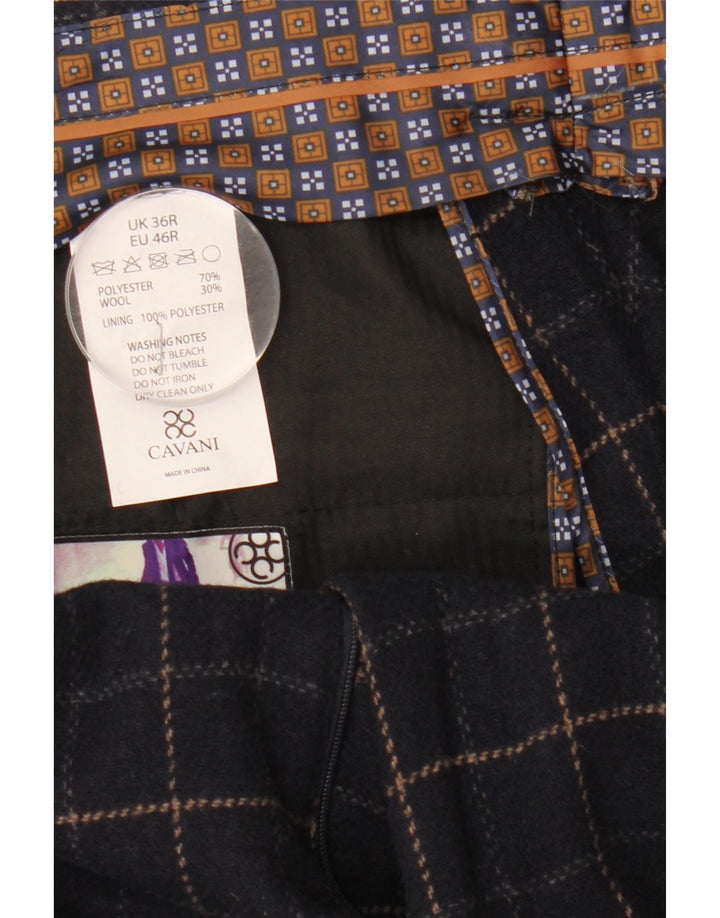 Cavani Mens 2 Button 2 Piece Suit UK 40 Large W38 L32 Navy Blue Check