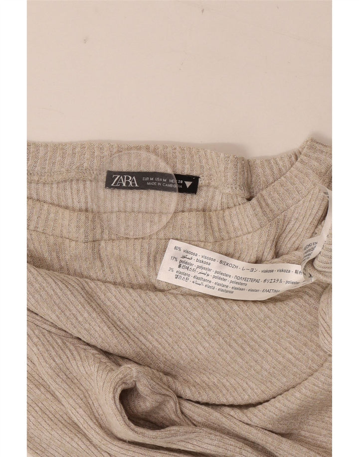 Zara Womens Top Long Sleeve UK 12 Medium Beige Viscose