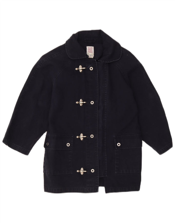 Stefanel Boys Loose Fit Duffle Coat 9-10 Years Navy Blue Cotton