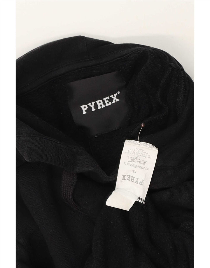 Pyrex Mens Graphic Hoodie Jumper Small Black Colourblock Cotton