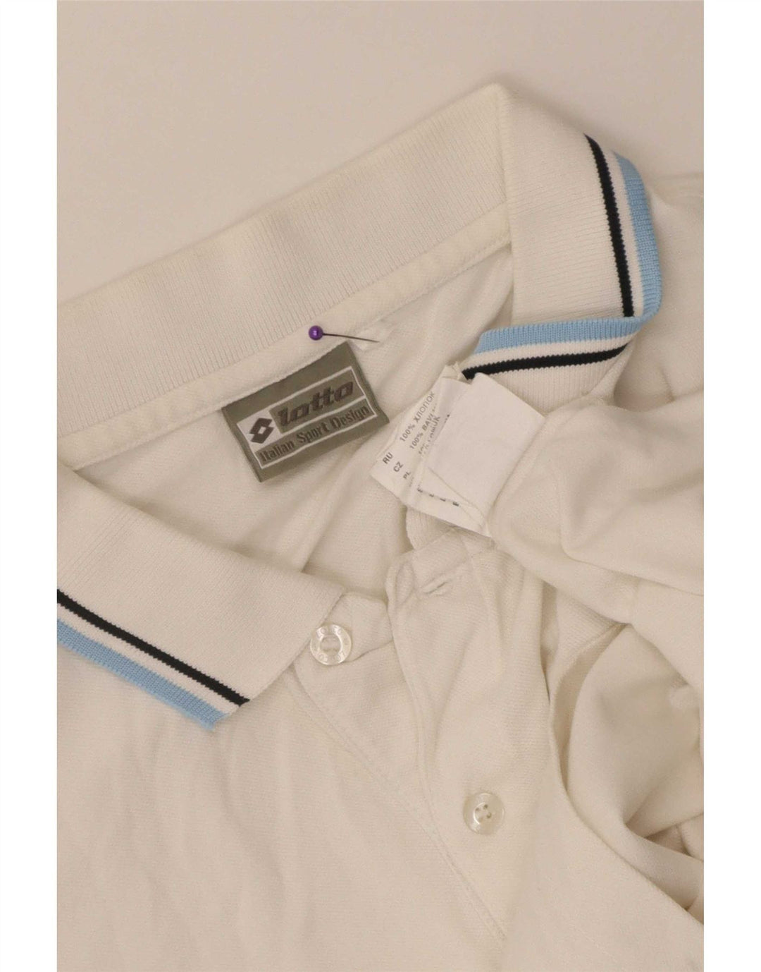 Lotto Mens Polo Shirt Large White Striped Cotton