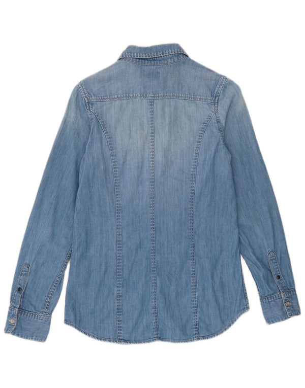 PEPE Jeans Womens Denim Shirt UK 10 Small Blue Cotton