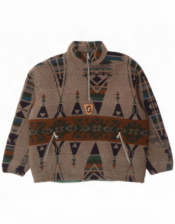 Vintage Mens Zip Neck Jumper Sweater XL Grey Geometric Polyamide