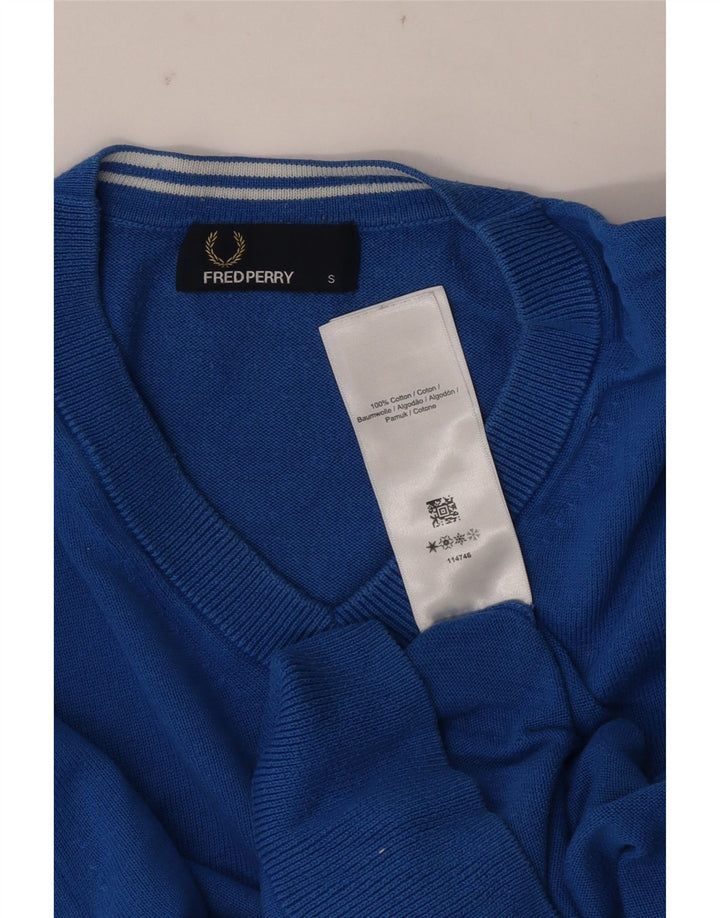 Fred Perry Mens V-Neck Jumper Sweater Small Blue Cotton