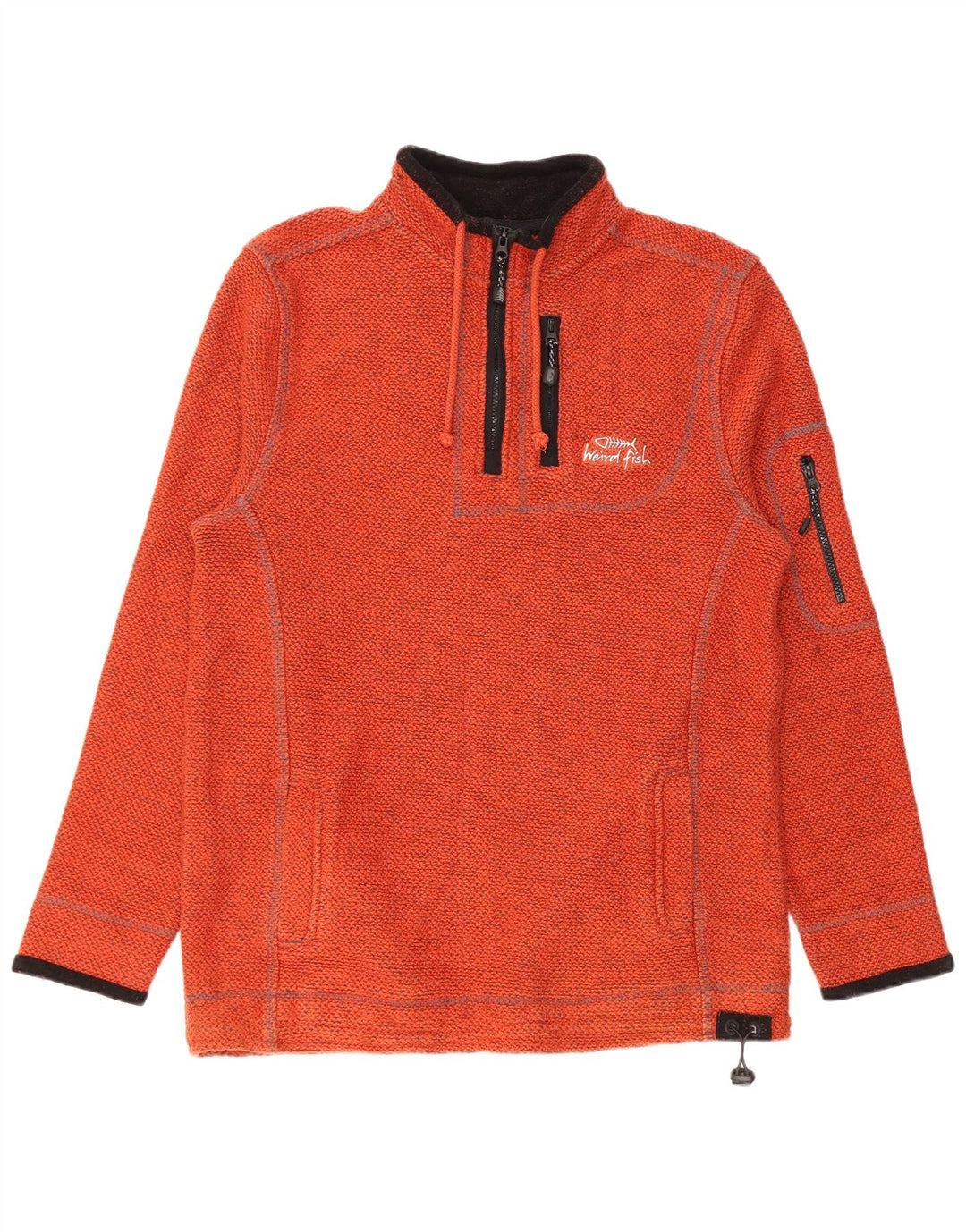 Weird Fish Mens Graphic 1/4 Zip Sweatshirt Jumper Large Orange Cotton