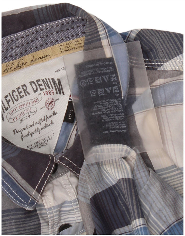 Tommy Hilfiger Mens Short Sleeve Shirt Large Blue Check Cotton