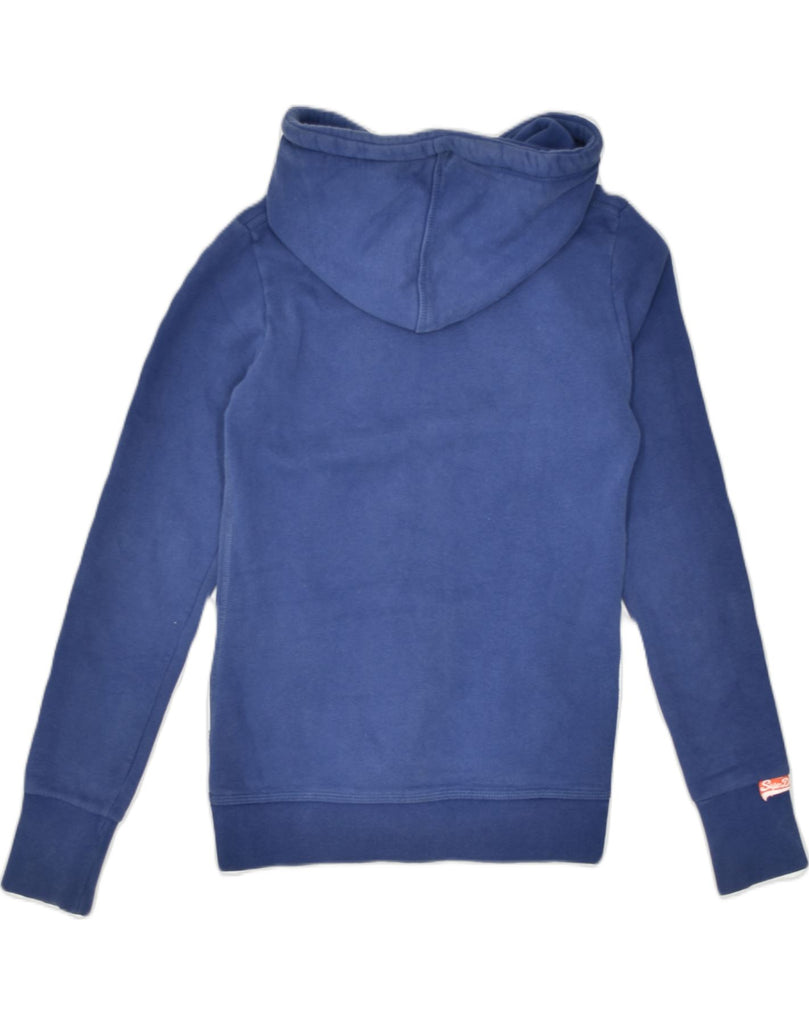 SUPERDRY Womens Graphic Hoodie Jumper UK 6 XS Blue Cotton | Vintage | Thrift | Second-Hand | Used Clothing | Messina Hembry 