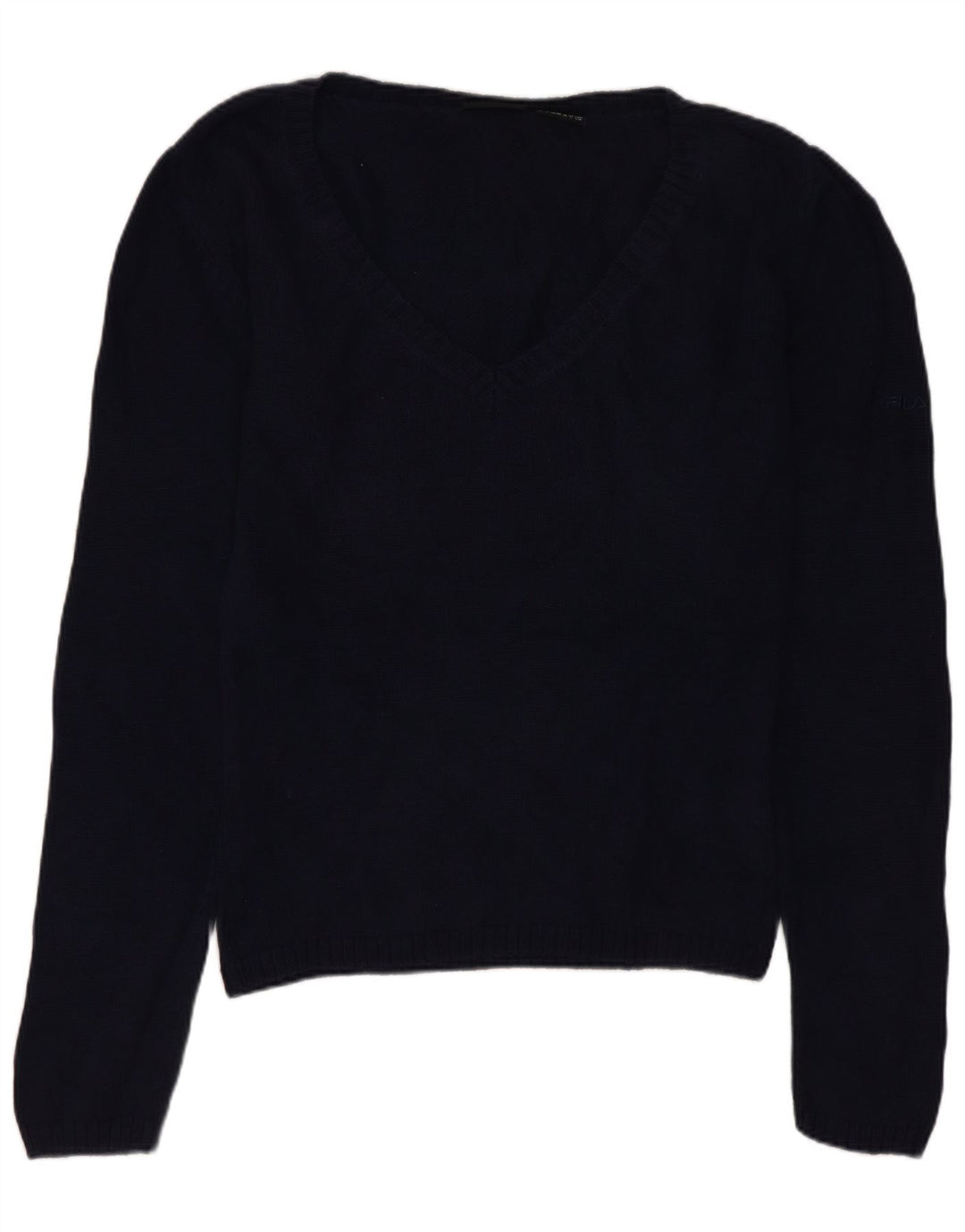 Fila Womens V-Neck Jumper Sweater UK 14 Medium Navy Blue Cotton