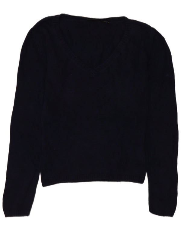 Fila Womens V-Neck Jumper Sweater UK 14 Medium Navy Blue Cotton