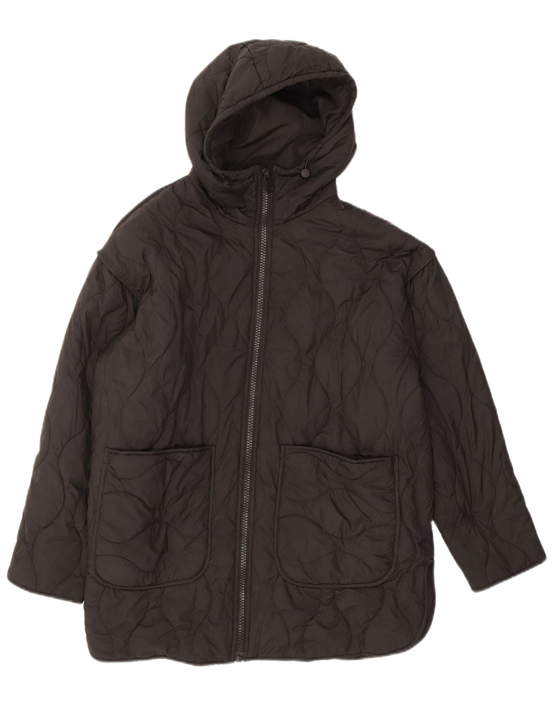 Zara Womens Oversized Hooded Quilted Jacket UK 6 XS Black Polyester